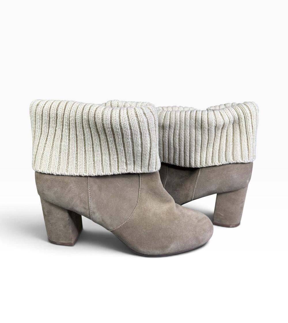 NWOB Torrid Taupe Suede Knit Cuff Block Heel Ankle Booties US 10W